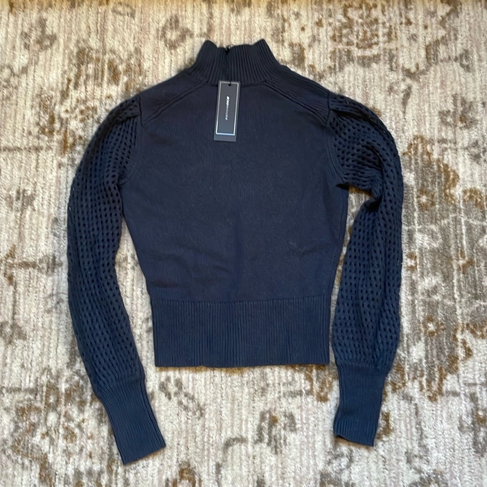 BCBGMaxAzria Navy Textured Sleeve Pullover